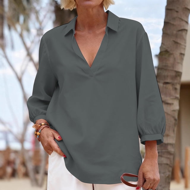 Jacenvly Hauts à Manches Longues pour Femmes Liquidation Chemise à Manches Longues Col Porte Tube Régulier Couleur Unie Haut pour Femmes Chemise Hauts pour Femmes en Liquidation