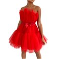 thumbnail image 2 of Liquidation et Promo, Robe Courte Sans Manches pour Femme en Maille Unie Princesse, Robe de Soirée Sans Bretelles pour Sortie Nocturne et Occasions Spéciales, Parfaite pour un Rendez-Vous/polyester, Rouge, Sopatenor, 2 of 8