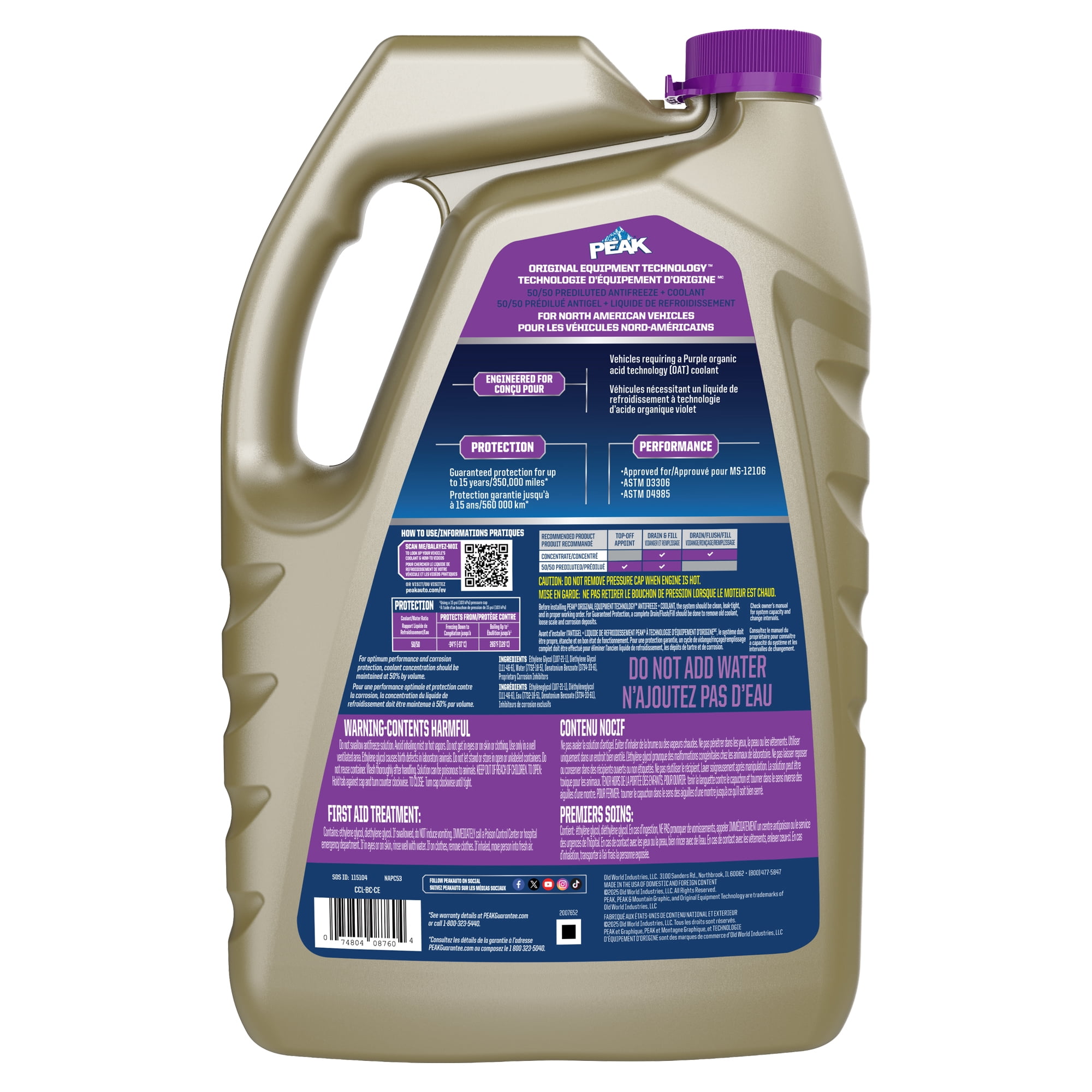 PEAK® OET Extended Life Orange 50/50 Pre-Diluted  Antifreeze/ Coolant for North American Vehicles, 3.78 Liters