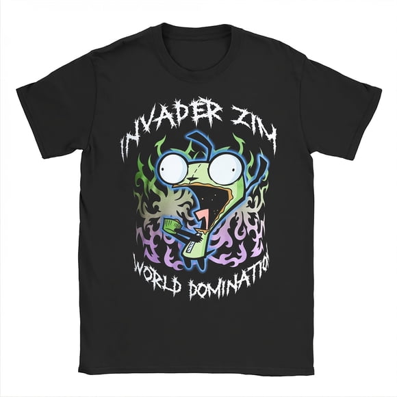 Local Warehouse Men's Invasion Zim Inspired World Domination Graphic T-Shirt - Casual Crew Neck Tee, Green and Purple Character Design, Suitable for All Seasons, for Fans, Size S