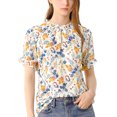 thumbnail image 2 of INSPIRE CHIC Women's Blouse Floral Ruffled Short Sleeve Ruffle Neck Casual Blouses M White Blue, 2 of 8