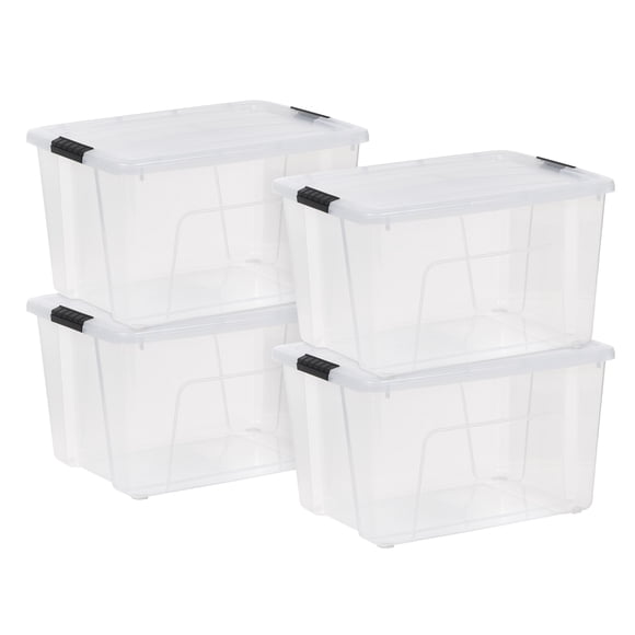IRIS 56L Clear Latch Box, Stackable Plastic Storage Bins with Lids, 4 Pack