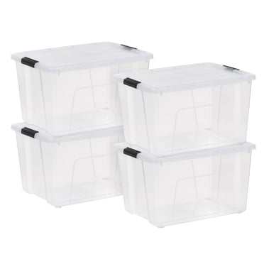 IRIS 56L Clear Latch Box, Stackable Plastic Storage Bins with Lids, 4 Pack