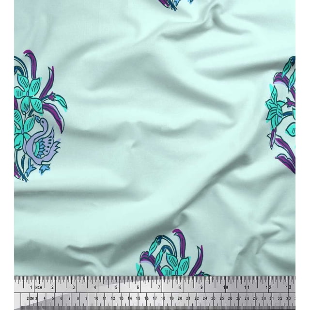 Soimoi Rayon Fabric Leaves,Duck & Floral Block Print Fabric by Yard 56 Inch Wide