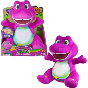 Fisher-Price Barney’s World Heart Glow Barney Plush Toy with Music & Lights for Toddlers & Kids, Multilanguage Version