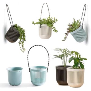3Pack 3.5inch Two-Piece Succulent Planters Pots with Drainage, Flexible Removable Handle, Planting Pots Flower Pots Small Planter Pots for Mini Plants Hanging Planter on Wall or Window