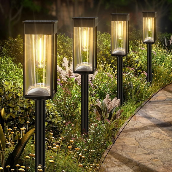 Kidsjoy 6-Pack Solar LED Pathway Lights, IP65 Waterproof Auto On/off Garden Lights for Outdoor Walkway Patio Lawn & Driveway Decoration