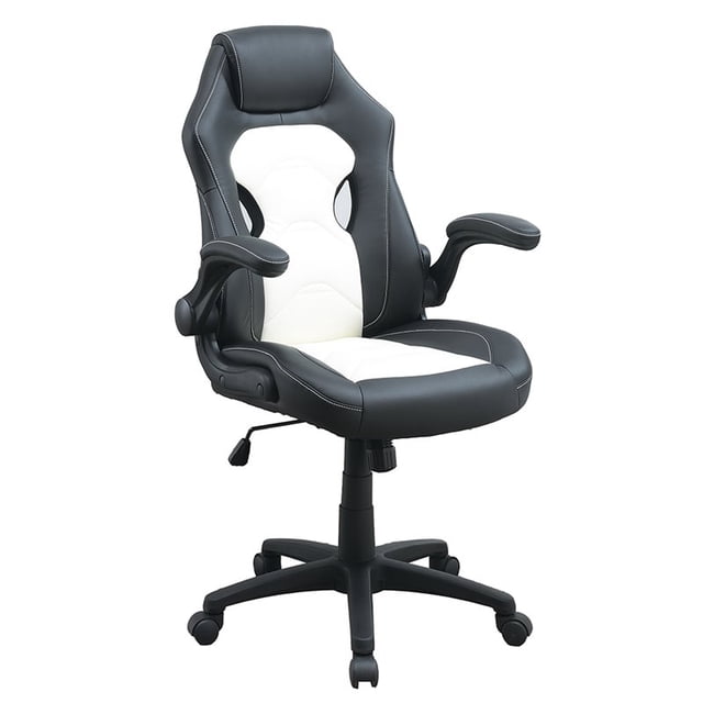 Poundex Chaise de Bureau en Faux Cuir Noir et Blanc
