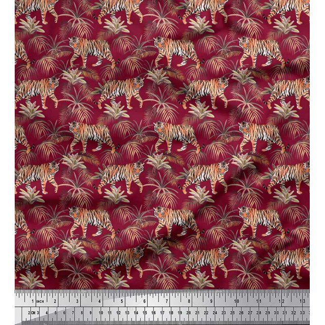 Soimoi Rayon Fabric Leaves & Tiger Jungle Print Sewing Fabric Yard 42 Inch Wide