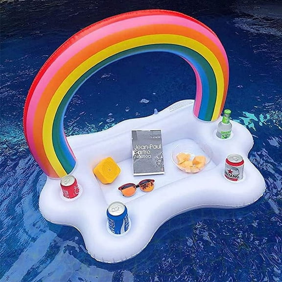 X  Inflatable Drink Holder Rainbow Cloud Cup Holders Serving Tray Inflatable Pool Raft Floating Drink Beer Cooler Coasters Floating Beverage Rack Decoration for Swimming Pool Party