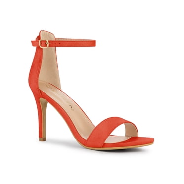 BLISSFUL STEP Sandales à Talons Hauts Stilettos pour Femmes en Suède Uni à Brides à la Cheville Orange 10