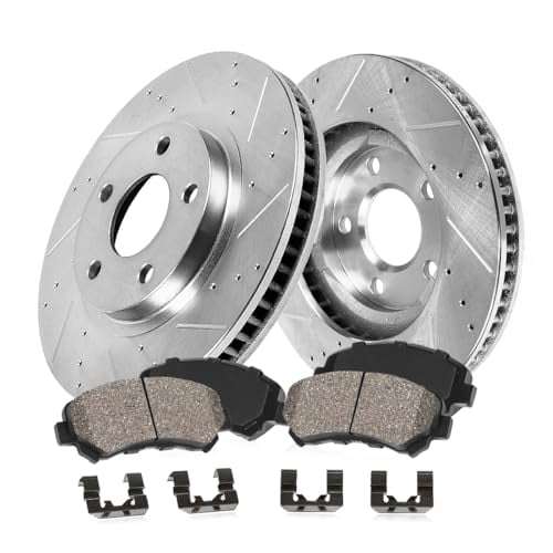 Callahan CDS03301 FRONT 330mm Drilled & Slotted 5 Lug [2] Rotors + Ceramic Brake Pads + Clips