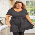 thumbnail image 4 of Tunique Grande Taille pour Femmes Manches Courtes Roses Vertes Hauts 3X Col Rond Vêtements Été Fluide Vêtements de Maternité Chemise, 4 of 6