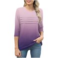 thumbnail image 4 of Olyvenn T-Shirts pour Femmes à Manches 3/4 Été 2025, Imprimé Dégradé, Col Rond, Décontracté, Basique, Coupe Tunique, Blouse, Violet, M, 4 of 6