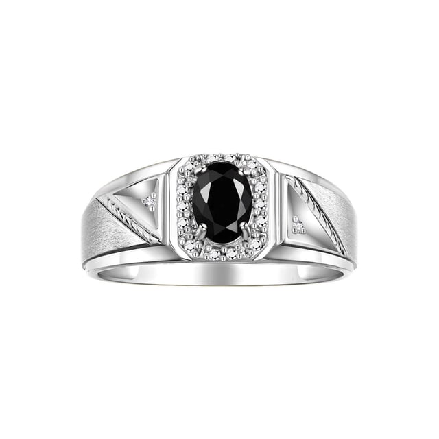 RYLOS Men's Rings Sterling Silver Classic 7X5MM Oval Gemstone & Diamond Ring Onyx October Birthstone Rings For Men Size 11