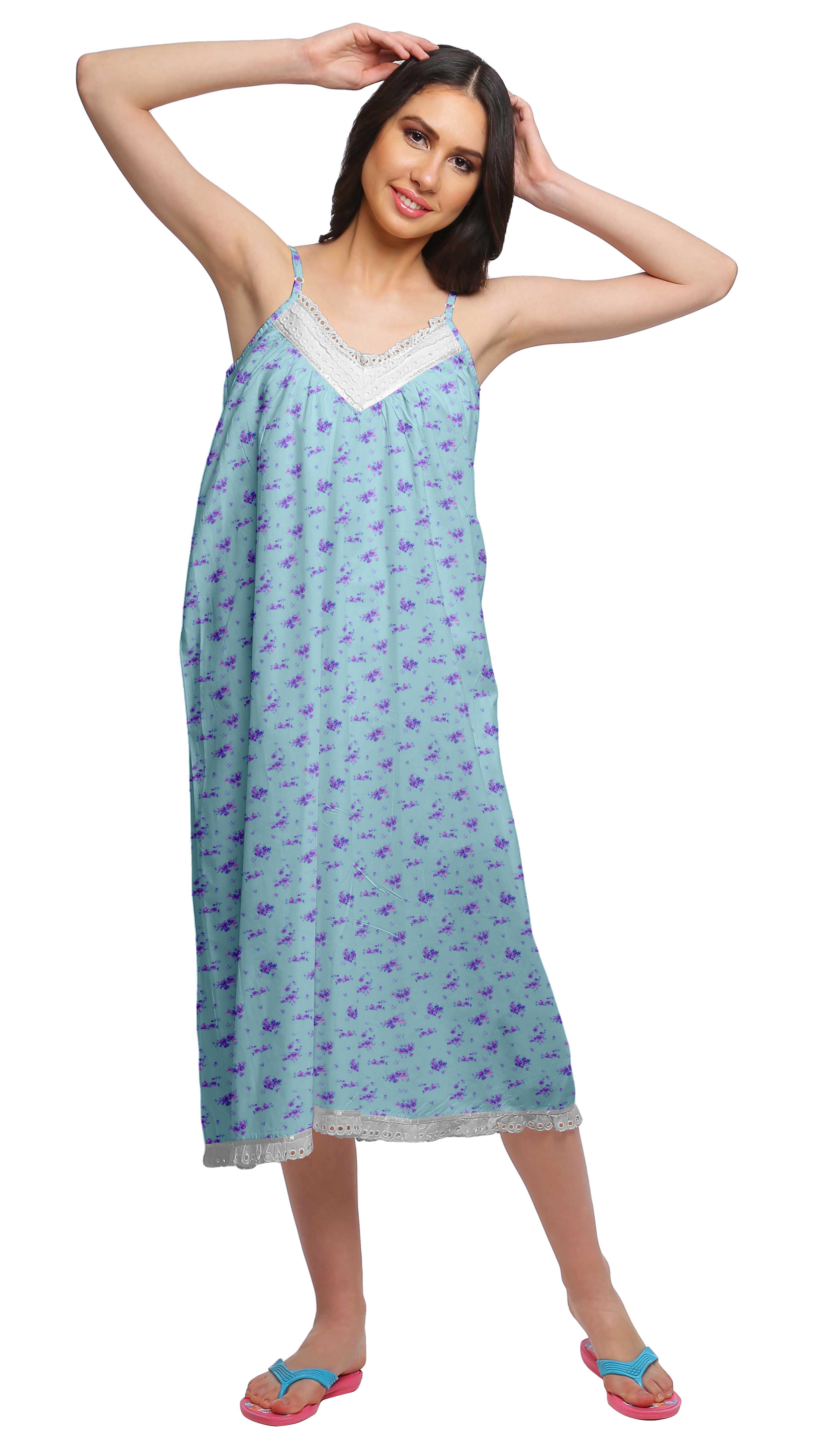 Moomaya Nuisette à Bretelles Spaghetti Imprimée pour Femmes Longueur Genou Tenue de Nuit