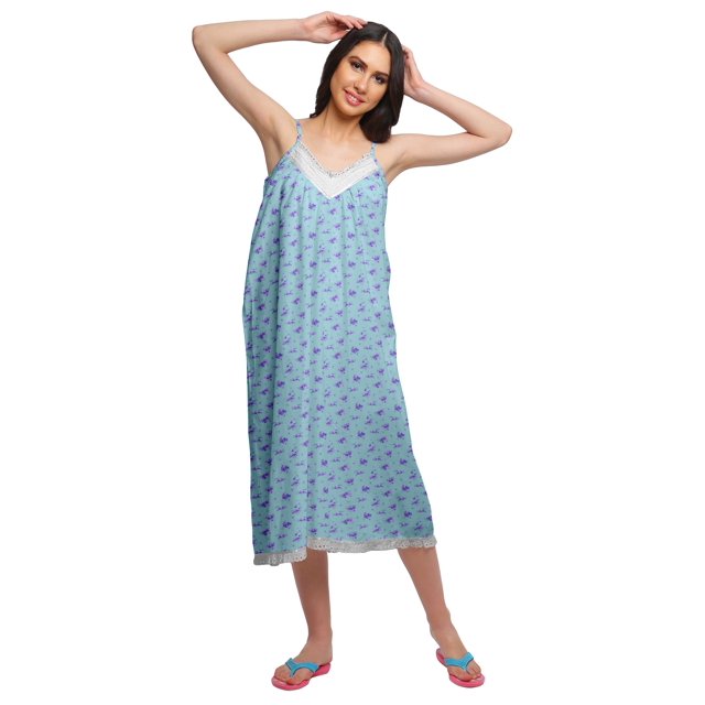 Moomaya Nuisette à Bretelles Spaghetti Imprimée pour Femmes Longueur Genou Tenue de Nuit