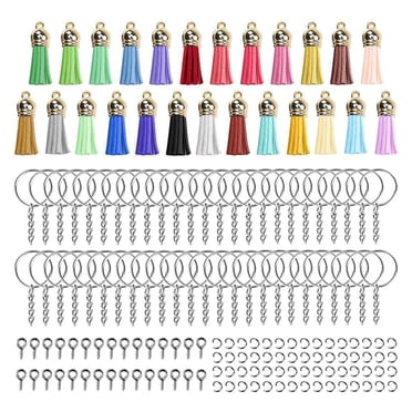 EGNMCR 200 Pcs Porte-Clés Ensemble de Chaîne à Pompons en Cuir Ensemble de Chaîne à Pompons Bricolage Artisanat Porte-Clés Bricolage