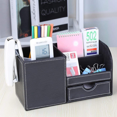 thumbnail image 2 of KINGFOM Pu Leather Desktop Organizer Pen Container with Drawer, Multi-Function School Office Supplies Storage Box for Keys, Pen/Pencil, Cellphone, Business Cards, Paper, Remote Control Holder Black, 2 of 9