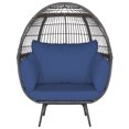 thumbnail image 1 of Gymax Patio Rattan Wicker Lounge Chair Oversized Outdoor Metal Frame Egg Chair w/ 4 Cushions Navy, 1 of 9