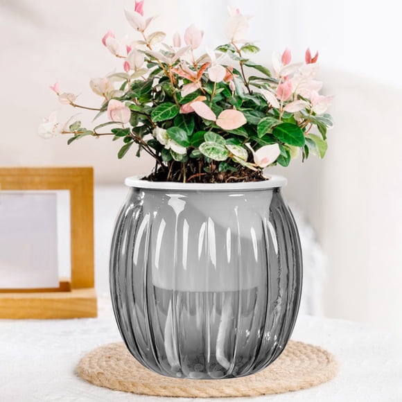 Kadlawus Pumpkin Transparent Flower Pot for Indoor Plants, Self-Watering Hydroponic Planter, Clear Plastic Vase for Desktop, Living Room, Succulents, Herbs