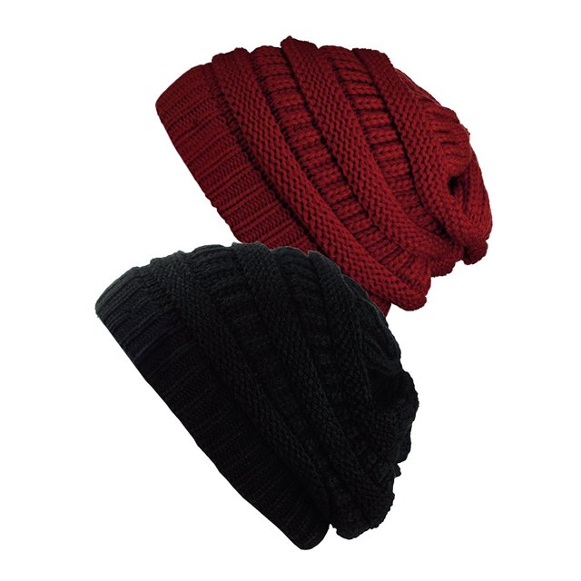 Tuque Tricotée pour Femmes (Lot de 2), Noir/bourgogne