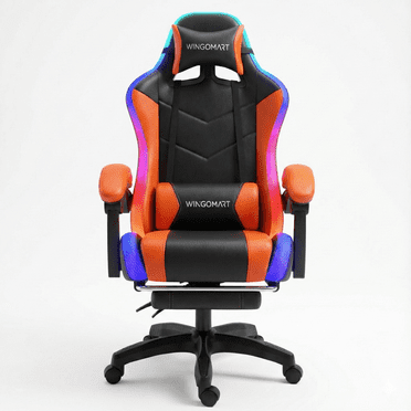 Wingomart Ergonomic Gaming Chair with Footrest, High Back Faux Leather Gaming Chair With RGB led light and Adjustable Armrest Height Adjustable Swivel