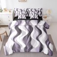 thumbnail image 1 of Erosebridal Ensembles de Literie Géométriques Mode Format Très Grand, Ensembles de Douillette Prune Gris avec Draps, Ensemble de Draps de Lit Réversible à Rayures Abstraites, Super Douillet Décoratif pour Chambre, 7 Pcs, 1 of 6
