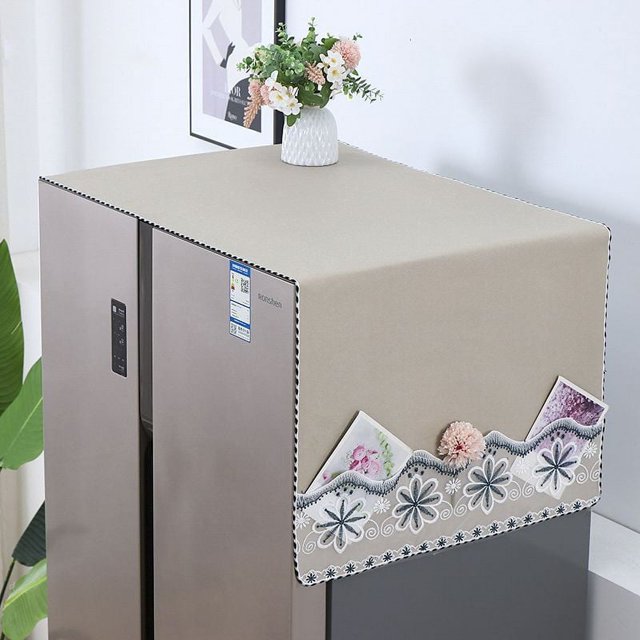 Zhuge Housse de Réfrigérateur double Porte 1 Pce Housse de Porte Simple Chiffon machine à Laver Micro-Ondes Dentelle Fleur Résistant à l'Huile Imperméable 140 * 55cm (Marron Clair)