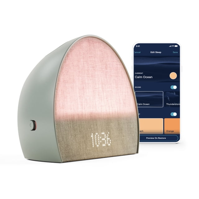Hatch Restore 2 Sunrise Alarm Clock, Sound Machine, Smart Light (Slate) ー Your Bedside Sleep Guide, White Noise, Custom Sleep Routines, Dimmable Clock, Deep Sleep, Gentle Alarm, Wake Up Rested (Slate)