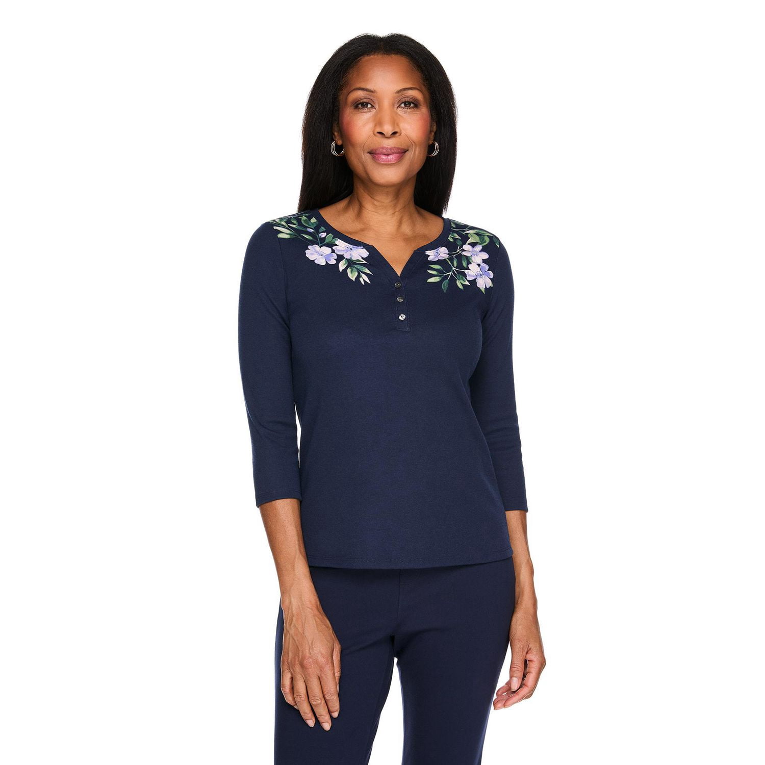 Karen Scott Women's Henley Printed T-Shirt