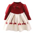 thumbnail image 2 of RXIRUCGD Robe à Manches Longues à Col Rond pour Fille de 1 à 8 Ans, Mignonne, en Dentelle Patchwork, avec Nœud Loli ( Bordeaux, Taille : 2-3 Ans ), 2 of 3