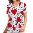 thumbnail image 1 of TIMIFIS Haut de Sarrau Rouge Femmes Imprimé Femmes Manches Courtes Col en V Hauts Uniforme Saint-Valentin Imprimé Poches Blouse avec Poches-Rouge Imprimé, 1 of 4