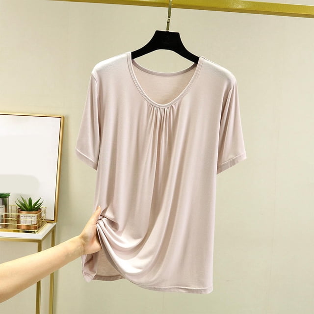 Weiqiqre T-Shirt à Col Rond pour Femme à Manches Courtes Ajusté T-Shirt Mince Uni Haut de Pyjama Pyjama à Manches Courtes
