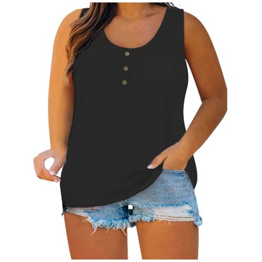 EQWLJWE Hauts pour Femmes Grande Taille Tuniques pour Femmes Blouse Aguichant à Col Rond Dentelle Décontractée Ample Été Sans Manches