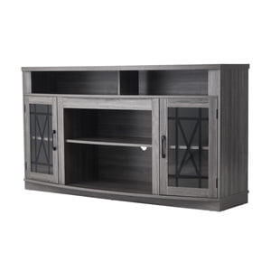 KFFKFF TV Stand for TVs up to 65 inch, Farmhouse Entertainment Center with Light Strip, Wooden TV Cabinet Storage with Glass Doors and Adjustable Shelves