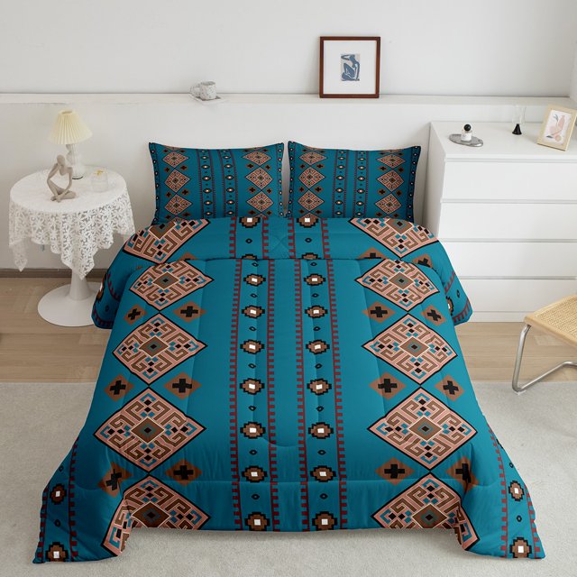 Erosebridal Tribal Aztec Bedding Twin Comforter Set, Triangle Geometry Down Comforter, Boho Theme Decor, Reversible 2pcs