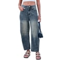 thumbnail image 2 of Bmisegm Women's Mid Rise Barrel Jeans, Wide Leg Cropped Denim Pants, Dark Blue, L, 2 of 9