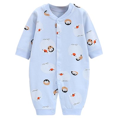 dmqupv Barboteuse pour Nouveau-Né Fille Justaucorps pour Bébé Fille Justaucorps en Coton pour Bébé Enfant Imprimé Col à Boutons Manches Longues Longues Barboteuses Bleu, Taille pour 0-3 Mois