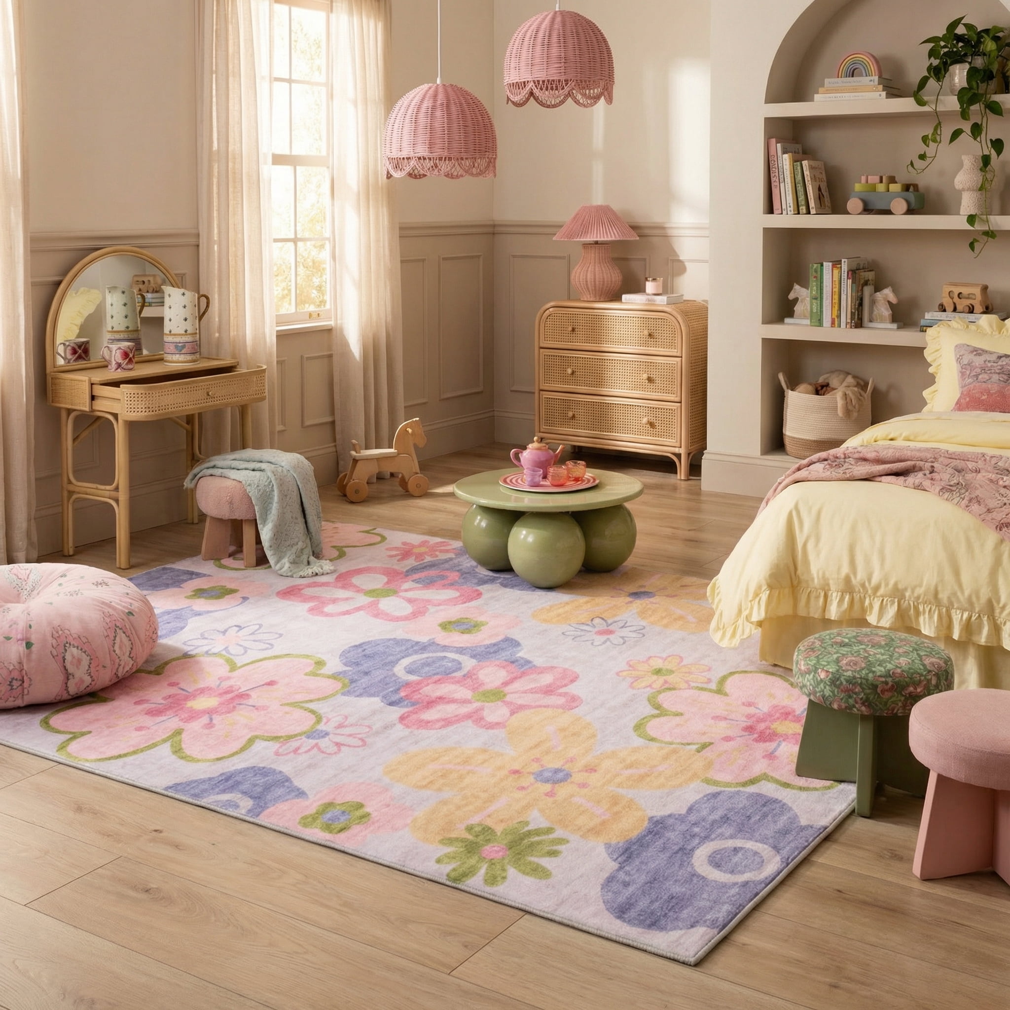 Rug Branch Soft Steps Playtime Fun Floral Soft Area Rug, Pink Purple - Boys & Girls in Playroom, Nursery, Bedroom