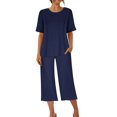 thumbnail image 4 of UPPADA Women's Two Piece Outfit Short Sleeve Pullover with Drawstring Long Pants Tracksuit Jogger Set Summer Clothes Women's Matching Crop Top and Pant Set, 4 of 7