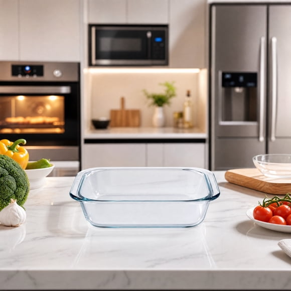 1.8L Square Glass Baking Dish - Borosilicate Glass Oven Cookware for Baking, Roasting, Casserole, Lasagna, Cake - Transparent, Non-Stick, Dishwasher Safe - Fits Air Fryer, Refrigerator