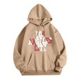 thumbnail image 3 of Sweatshirt pour Femmes Patchwork Graphique Col Rond à Capuche Femmes Hiver Automne Tenues Tops pour Leggings Gris Foncé 2XL, 3 of 4