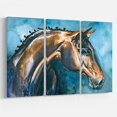 thumbnail image 1 of Design Art Cheval Brun Sur Bleu Aquarelle Art Sur Toile, 1 of 3
