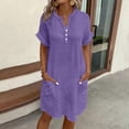 thumbnail image 2 of Robe Mi-Longue à Manches Courtes, Col en V, Longueur Genou, Unie, pour Femmes, Automne Été, pour Adolescentes, Boutonnée, 2025, Vêtements Tendance, m, 2 of 6