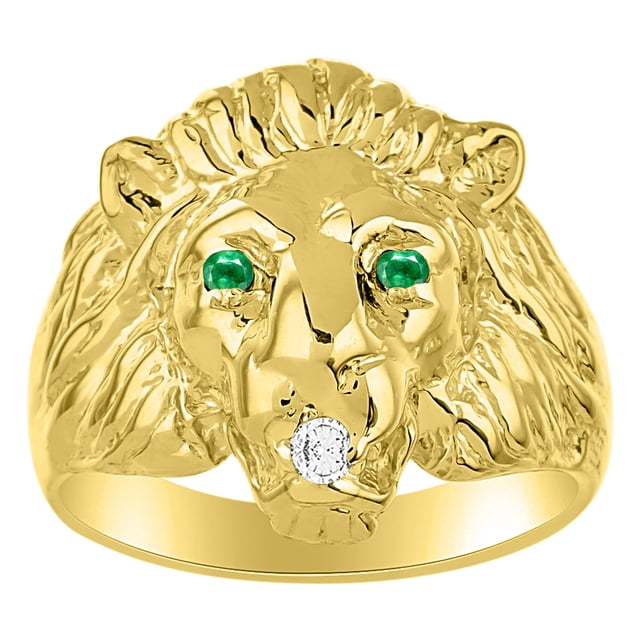 RYLOS Rings Yellow Gold Plated Silver Lion Head Ring Rings For Men Men's Rings Silver Rings Jewelry Size 12