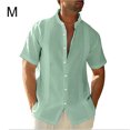 thumbnail image 4 of ziyahi Traveling Casual Style Men's Button Down Shirt Summer Pool Party Solid Color Simple Design Slim Fit Tops Daily Clothes Green M, 4 of 5