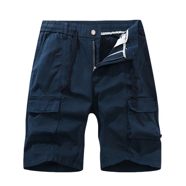 Birdeem Men Casual Solid Zipper Button Pockets Elastic Waist Cropped Cargo Shorts