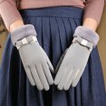 thumbnail image 1 of Woman Warm Snow Gloves Thick Soft Faux Rabbit Plush Edge Anti-slip for Cold Weather Outdoor Skiing and Cycling, 1 of 2