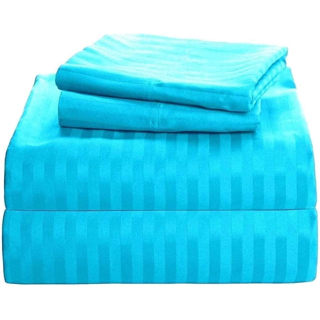 1100 Thread Count 100% Egyptian Cotton 3-Piece Fitted Sheet ( 1 Fitted Sheet + 2 Pillow Covers) 27 Inches Deep Pocket Size Stripe Pattern